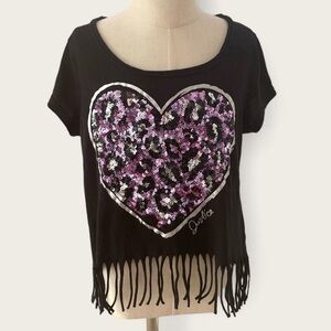 Girls size 12 black & pink sequin heart shirt